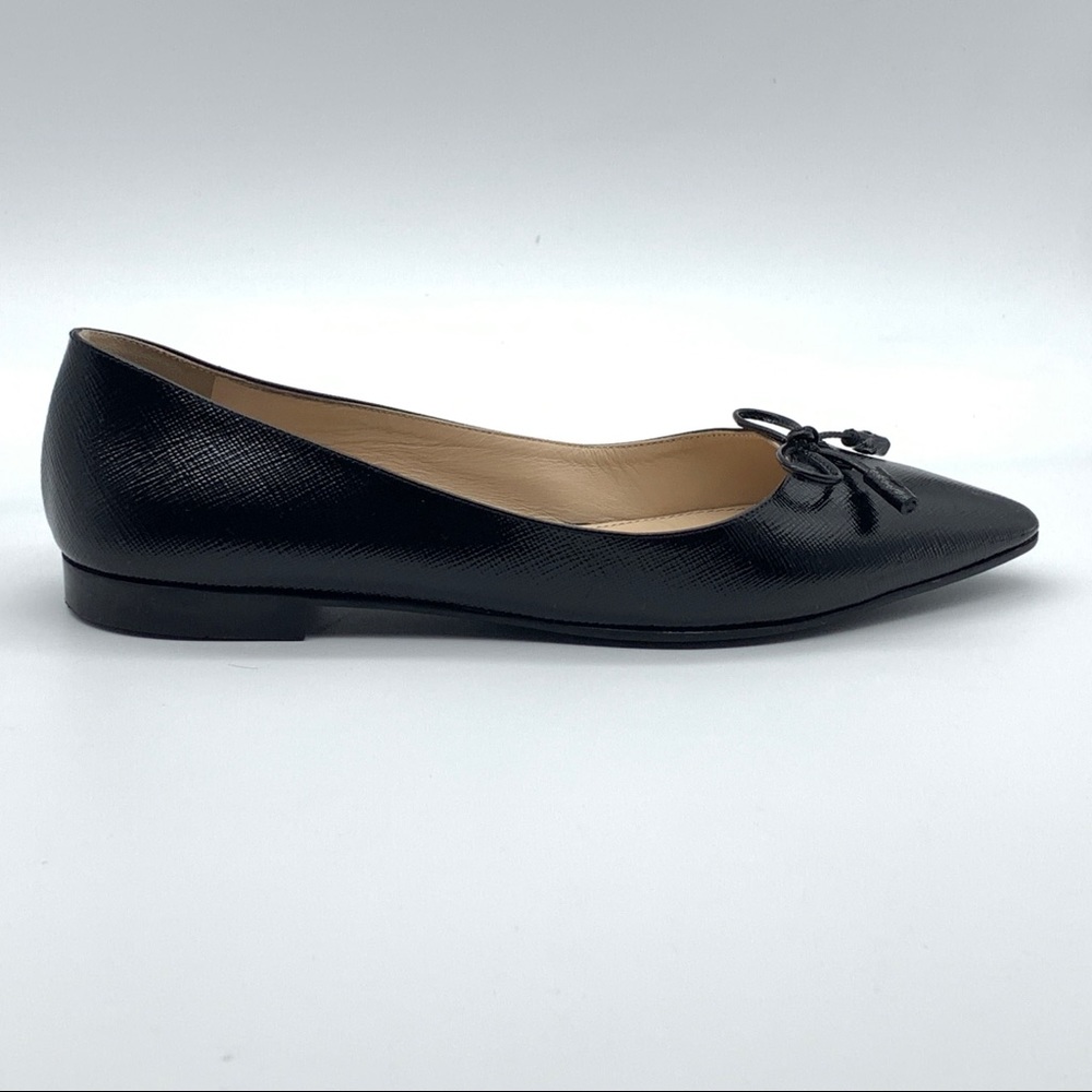 Vestaire - Prada Saffiano Bow Logo Pointed Ballet Flats - Picture 2 of 14